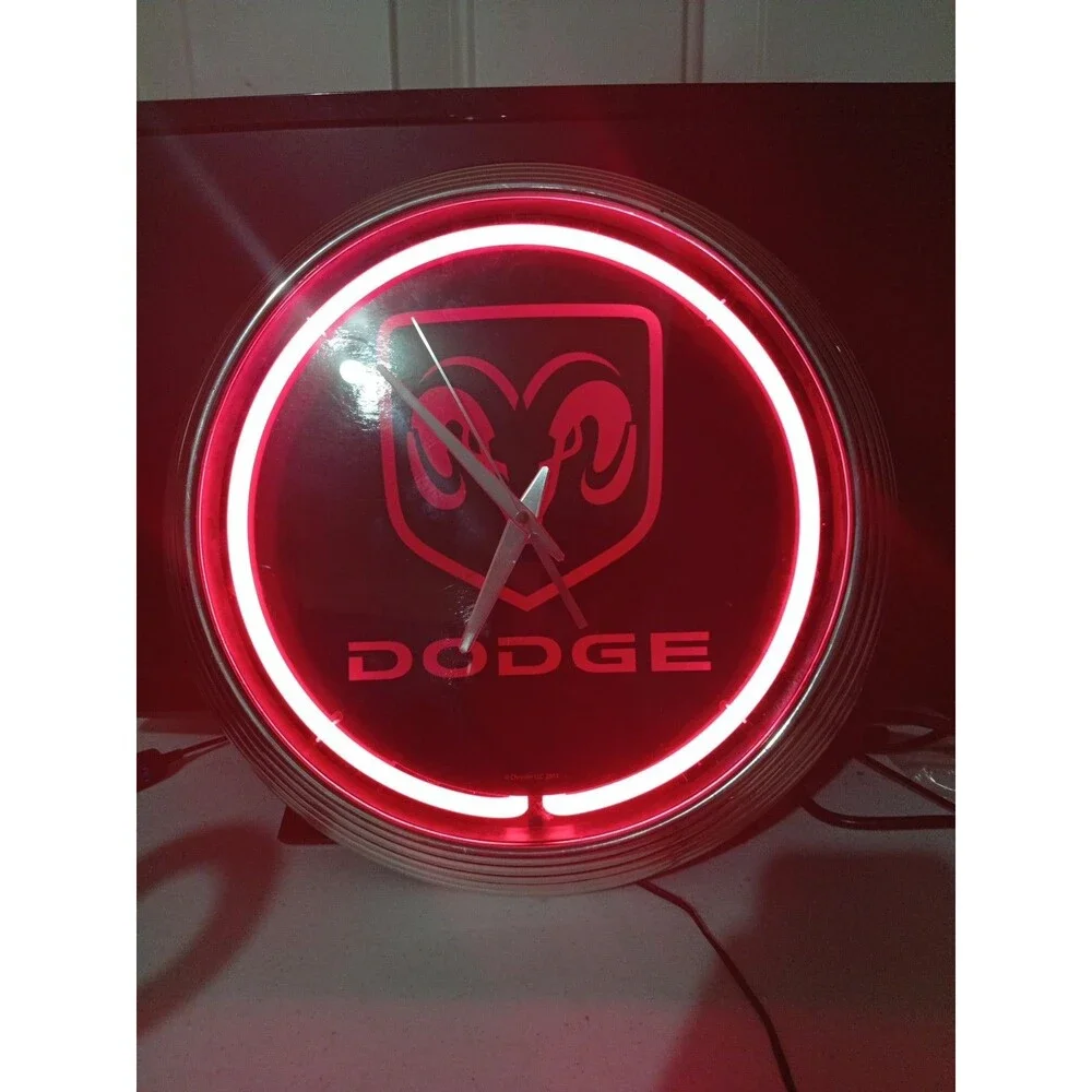 On The Edge Dodge Ram Wall Clock Red Neon Quartz Movement With Power Cable